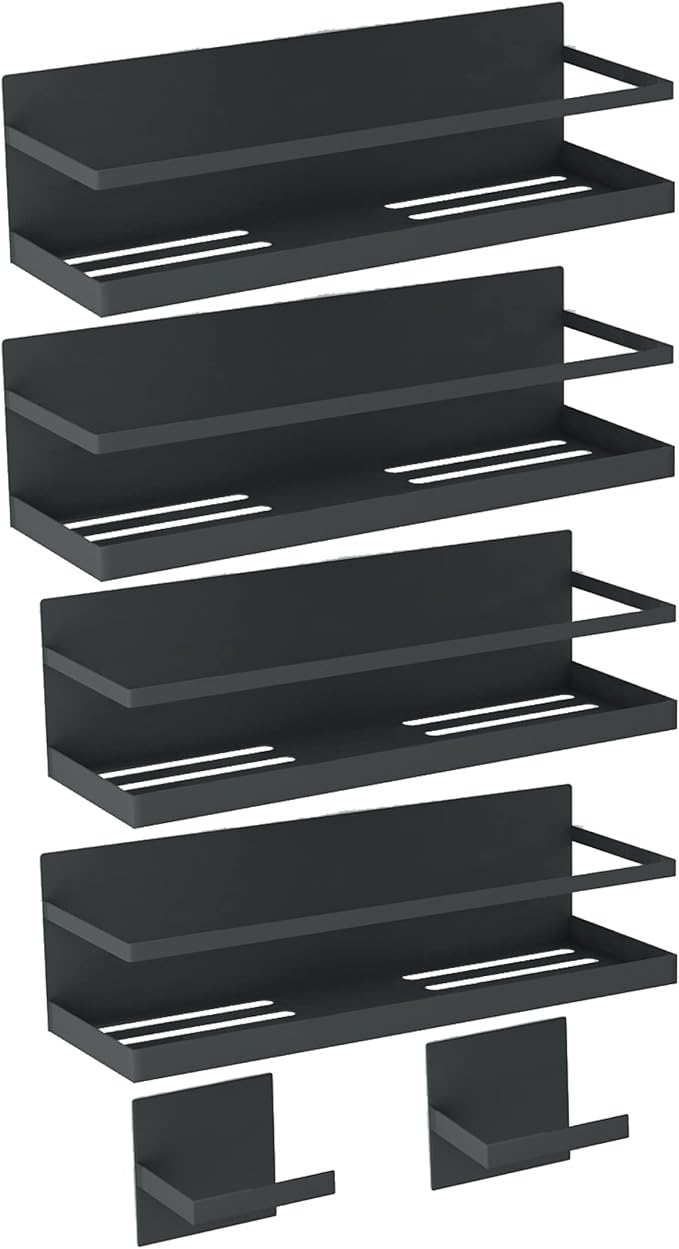 Magnetic Spice Rack for Refrigerator Magnetic Fridge Shelf for Kitchen Spice Organizer Magnetic Shelf for Fridge Space Saving Black 4 Pack with Magnetic Paper Towel Holder