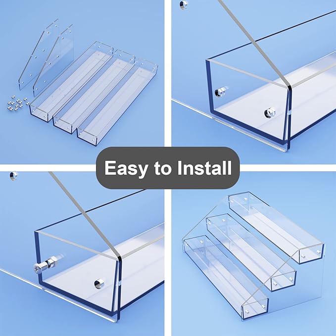 Homakover 3 Tier Acrylic Spice Rack Kitchen Organizer, Sturdy Construction, Space Saving, Great for Cabinets, Pantry, Countertops