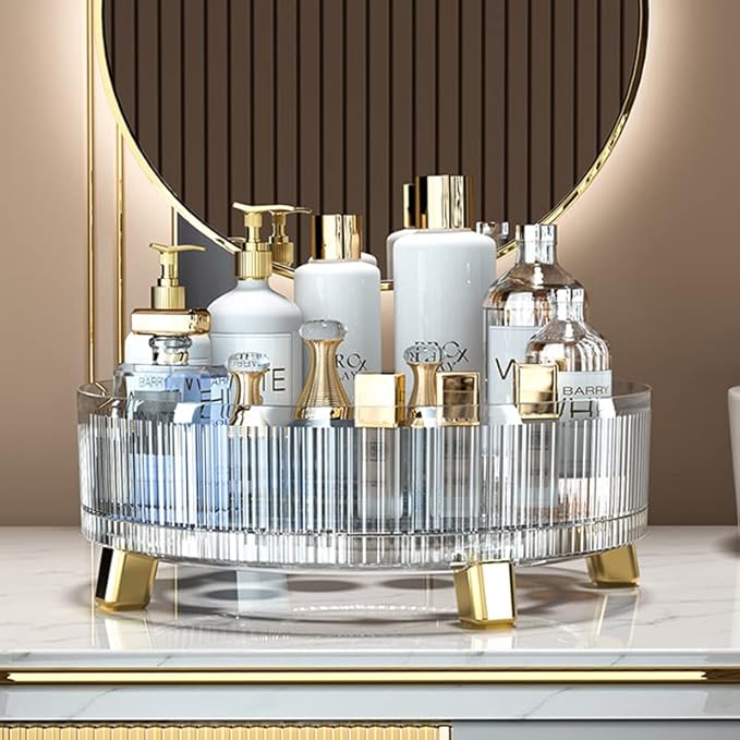 Desk Organizers Tray - 11" Spice Rack Makeup Organizer 360° Rotating Turntable Organization Tray Storage Container Bins for Cabinet Table Pantry Fridge Countertop Kitchen Vanity Clear