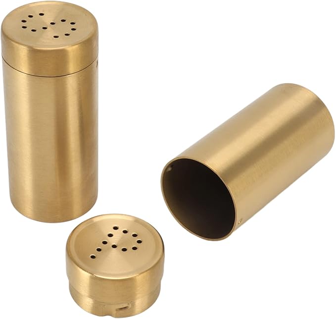 2Pcs Salt and Shakers Set, 7 Ounce Stainless Steel Salt and Dispenser Gold Jar Rustproof Seasoning Bottle Easy Filling Salt and Shakers for Modern Home Kitchen