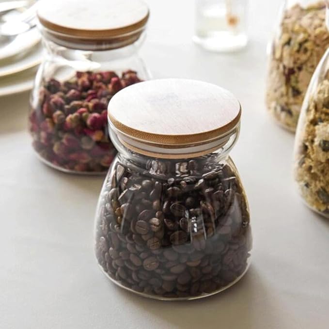 2PCS Glass Storage Jars Airtight Glass Storage Containers with Cork Lid Transparent Sealed Food Storage Canister for Spices Sugar Salt Tea Coffee Bean Candy (700ml &1100ml)