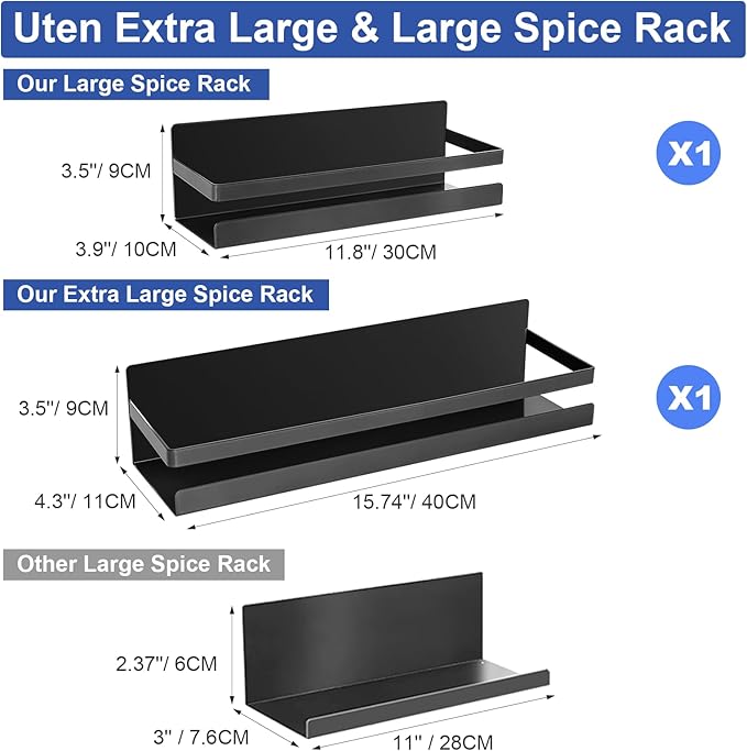 Uten Large Spice Rack for Refrigerator, 2 Pack Strong Magnetic Shelves, Moveable Fridge Organizer, Perfect Space Saver