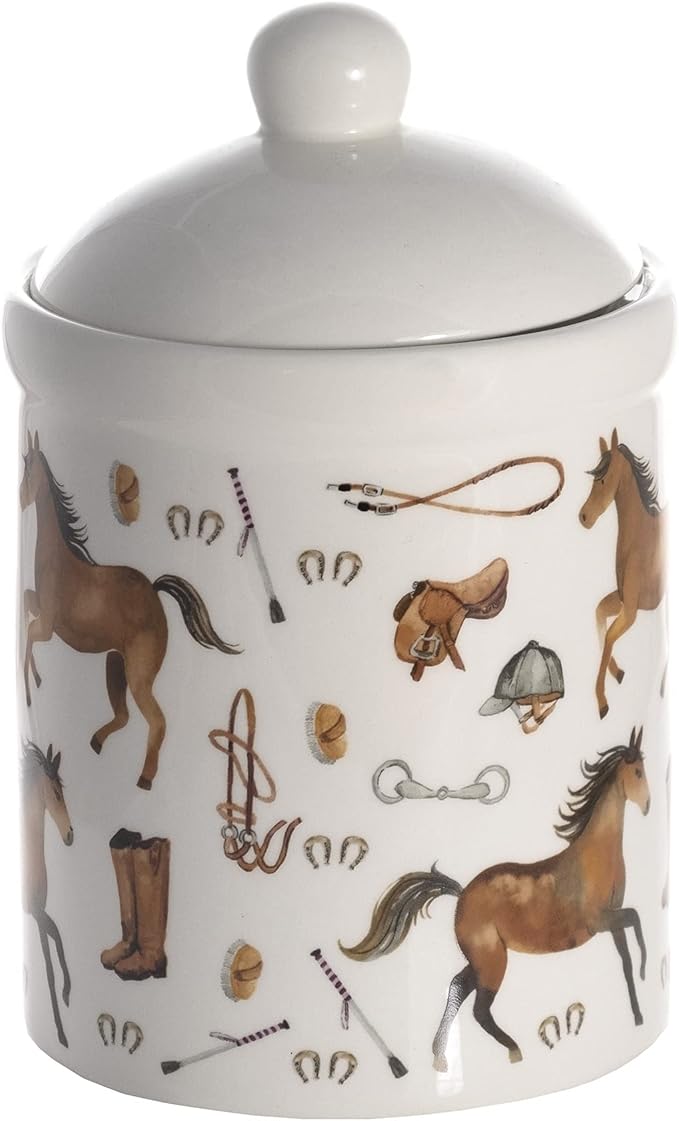 SPOTTED DOG GIFT COMPANY Ceramic Food Storage Jar with Lid, Decorative Kitchen Canister for Coffee Tea Sugar, Novelty Treat Container, Equestrian Themed Gifts for Pony Horse Lovers 30oz