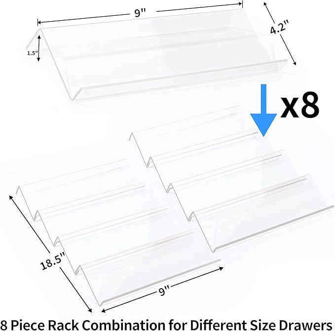 MIUKAA Clear Acrylic Spice Drawer Organizer, 4 Tier- 2 Set Expandable From 9" to 18" Seasoning Jars Drawers Insert, Kitchen Spice Rack Tray for Drawer/Countertop (Jars not included)