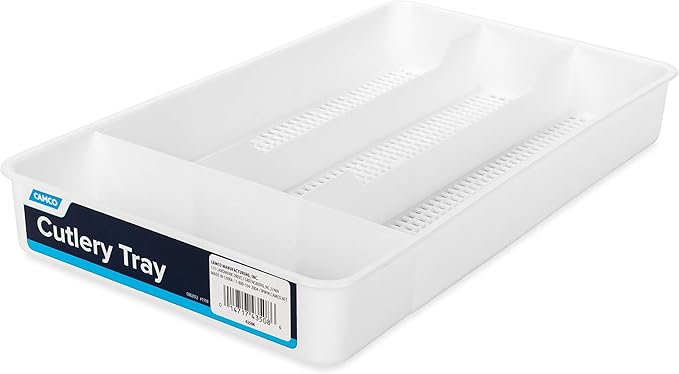 Camco 43508 Cutlery Tray - Designed for RV and Compact Kitchen Drawers - Easily Organize and Store Kitchen Flatware - White