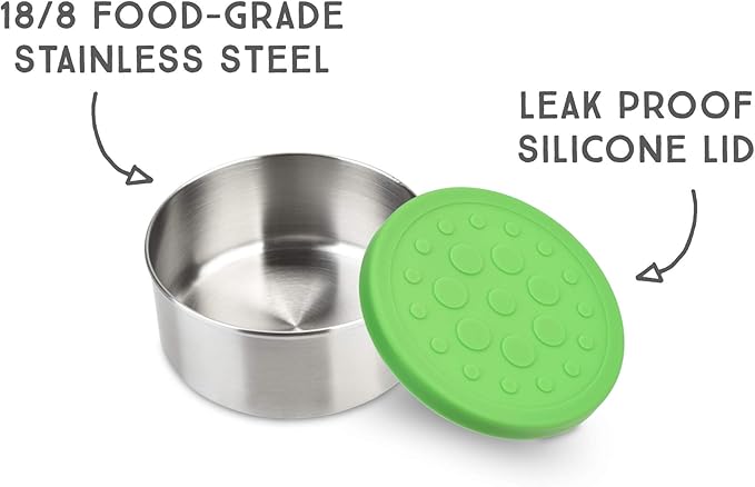 LunchBots 4.5 oz Stainless Steel Dressing Container for Condiments, Dips, Snacks, Dipping Sauce Cups with Silicone Lid, Fits in Lunch Bags and Bento Boxes - Set of 2 (Green)