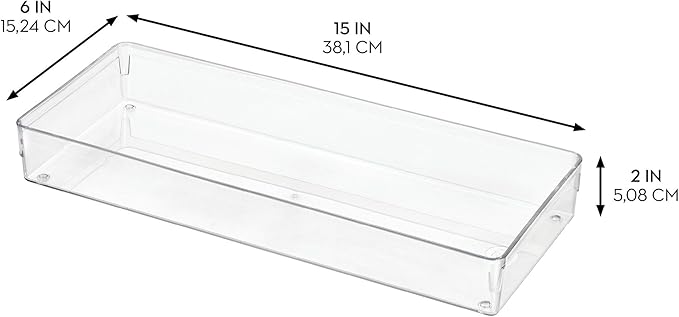 iDesign Small Kitchen Drawer Organizer - Plastic Drawer Organizers for Kitchen - Set of 2 - Clear