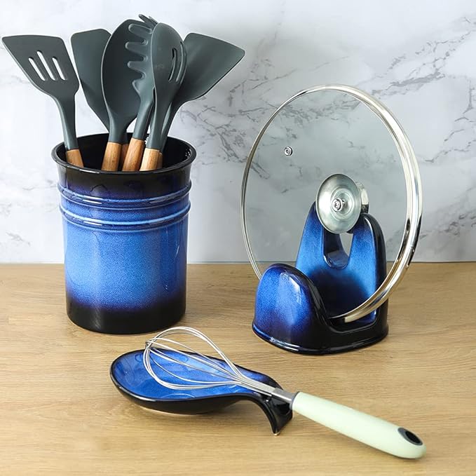 Nihow Pot Lid Holder: Stable Ceramic Pan Lid Holder for Kitchen Counter Decor/Countertop/Stove Top- Heat Resistant & Dishwasher Safe -Set of 2