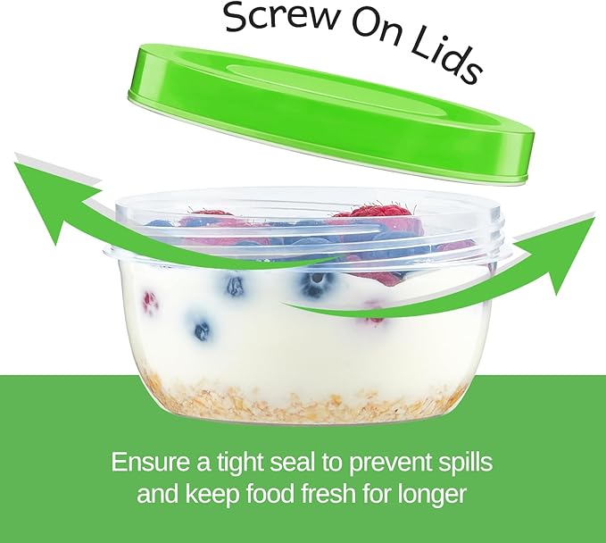 Zezzxu 5 oz Small Freezer Storage Containers with Screw Lids, 12 Pack Reusable Plastic Food Jars Stackable Deli Containers (Microwave & Freezer Safe)