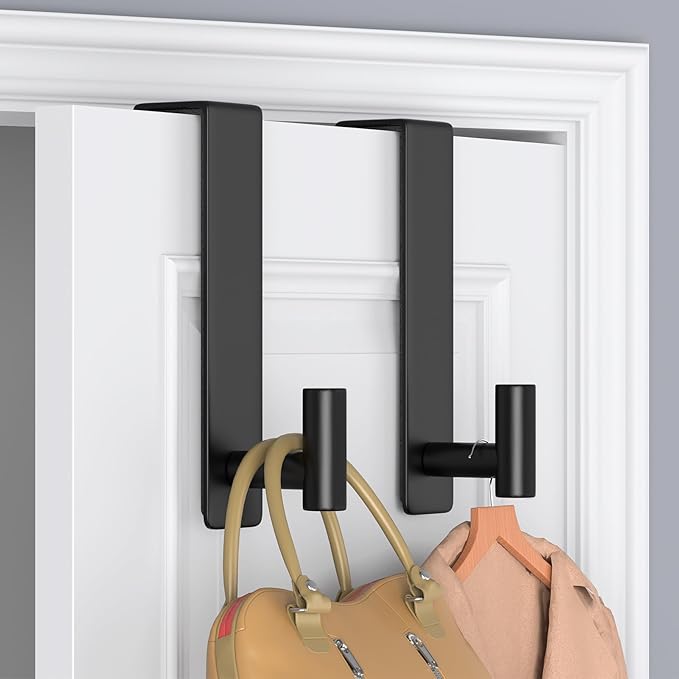 WUIVIUT T-Shaped Over Door Hooks - Fits Wooden & Metal Doors Less Than 1.77" Wide,Door Hanger for Office,Bedroom Heavy-Duty Stainless Steel Doors(T Shape 2 Pack, Fits 1-3/4'' Thick)
