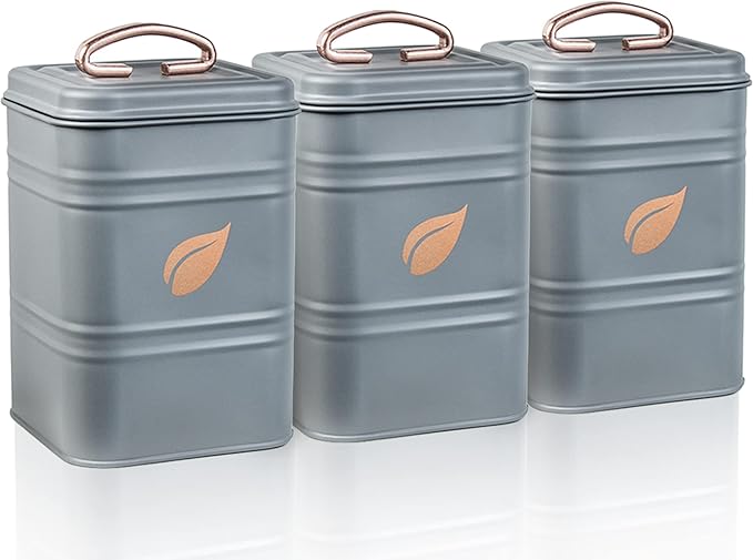 Saf-Care Kitchen Canisters - Farmhouse Grey Kitchen Decoration of Canister Set with Multiple Preservation Purposes by Tight Sealed Lids, Good for Wedding Gifts Kitchen Canisters Set of 3