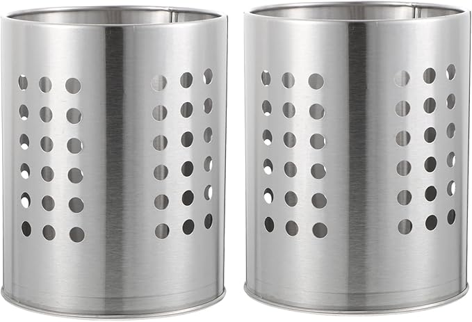 DOITOOL 2PCS Stainless Steel Kitchen Utensil Holders for Countertop Spoon Holder Silverware, Chopsticks Holder Spoon and Fork Holder for Restaurant (10X10X17CM)