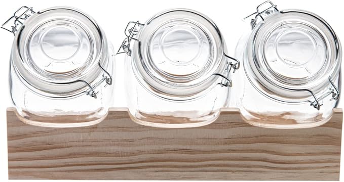 Restaurantware Vetri 30.4 Ounces Glass Storage Jars 3-Piece Dishwashable Glass Cookie Jars - Airtight Seal Hot & Cold Friendly Clear Glass Glass Candy Jars For Kitchen Laundry Or Storage