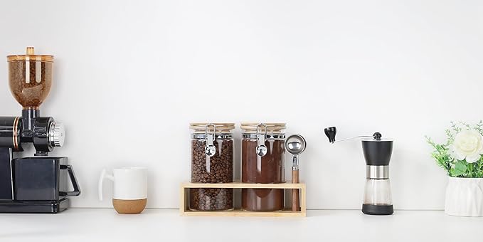 KKC HOME ACCENTS Airtight Glass Coffee and Sugar Storage Jars with Sealed Clamp Lids and Scoops, Air Tight Glass Coffee bean Containers for Ground Coffee,Loose Leaf Tea,Brown Sugar,Matcha,40 FL OZ