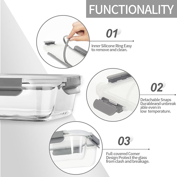 10 Pack Glass Meal Prep Containers, Glass Food Storage Containers with Lids Airtight, Glass Storage Container Set with Lid for Food, Bpa-free, Leak-proof, Microwave Oven Freezer Dishwasher Safe