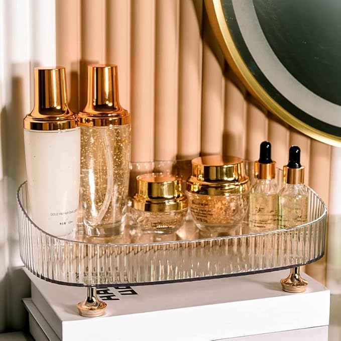 Vanity Tray Perfume Organizer – Acrylic Bathroom Tray,Countertop Storage Decor Trays for Dresser,Makeup Skincare Cosmetic Organization (Clear)