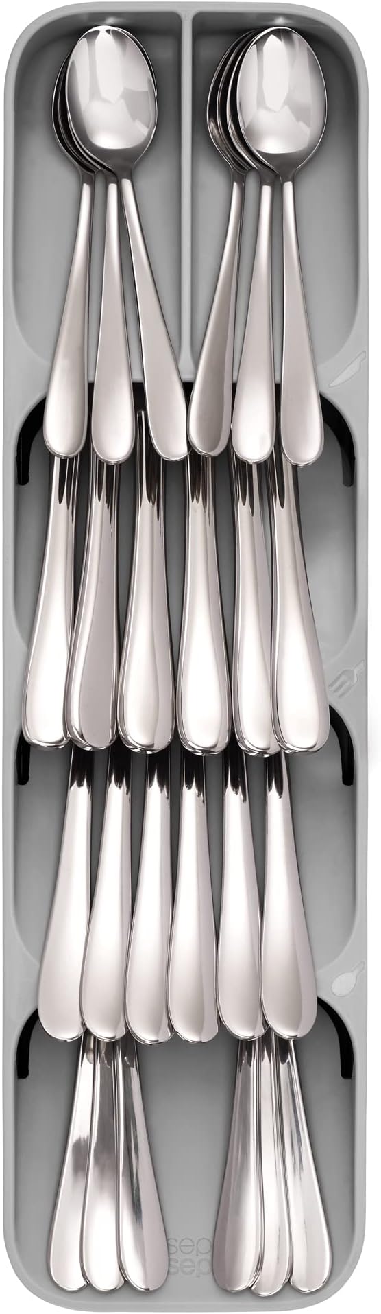 Joseph Joseph DrawerStore Compact Utensil Organizer For Kitchen Drawer Silverware, Flatware Tray, Small, Grey