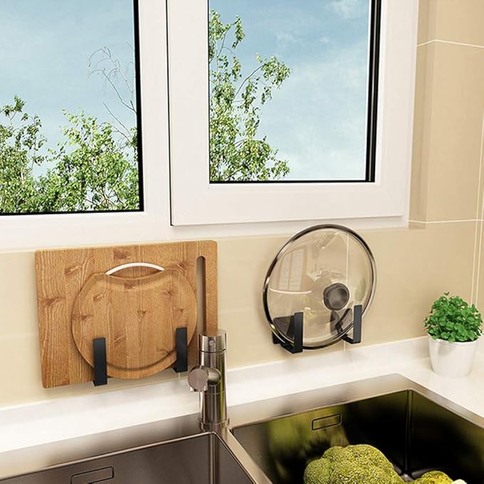 Pot Lid Holder Rack - Chopping Board Knife Organizer - Punched Stainless Steel Wall Mounted Cabinet Single Robe for Kitchen, Bathroom, Living Room, Set of 2