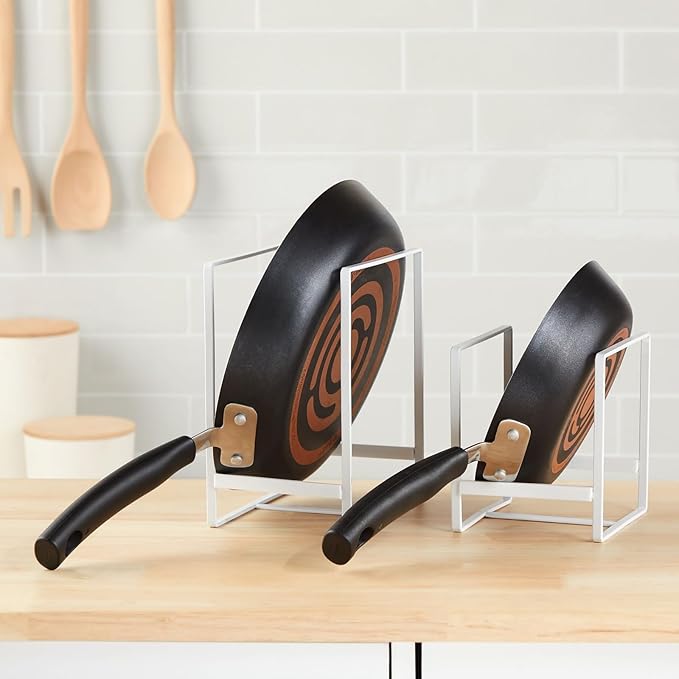 Juvale 3 Piece Plate Organizer for Kitchen Cabinet, Shelf, 2 Sizes for Pots, Pans, Cutting Boards (White) - Plate Rack