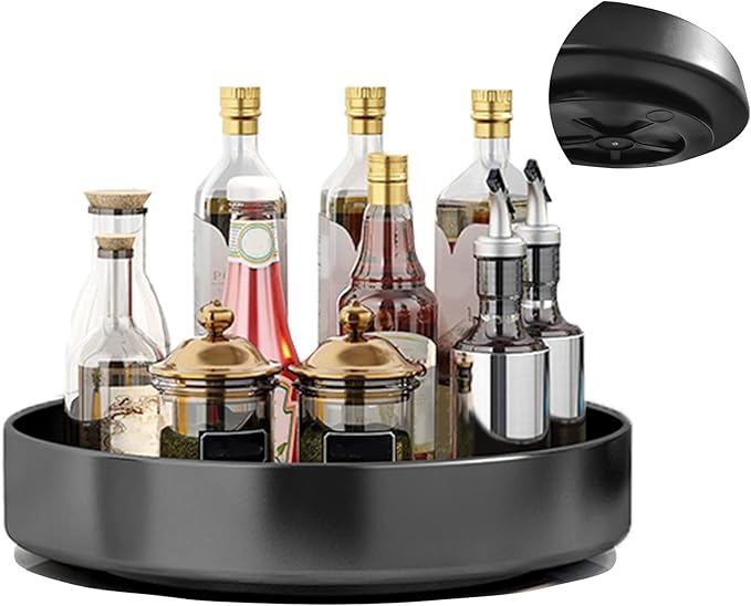 Spinning Large Metal Spice Rack Organizer for Cabinet Kitchen Lazy Susan Rotating Turntable Countertop Vertical Storage Rack Self Black Single Layer