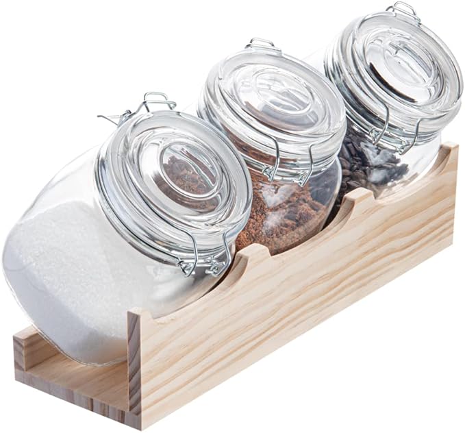 Restaurantware Vetri 30.4 Ounces Glass Storage Jars 3-Piece Dishwashable Glass Cookie Jars - Airtight Seal Hot & Cold Friendly Clear Glass Glass Candy Jars For Kitchen Laundry Or Storage