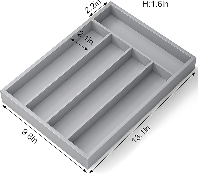 Silverware Organizer Bamboo Kitchen Drawer Organizer, Flatware Organizer Tray for Kitchen, Flatware, Utensils(Gray)
