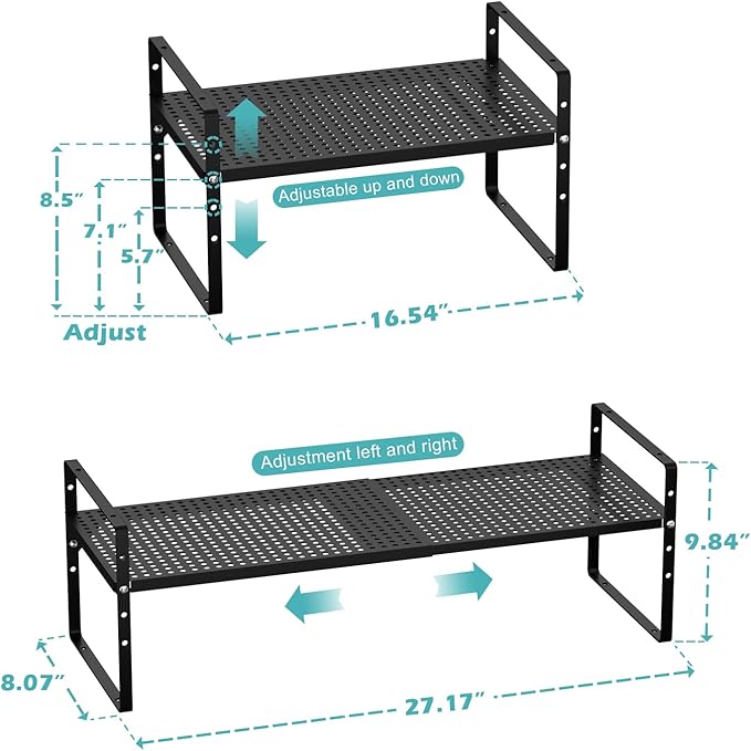 Cabinet Shelf Organizer Expandable Spice Rack Stackable Countertop Storage Shelves for Kitchen Cupboard Pantry Countertop Bathroom Organization,Black