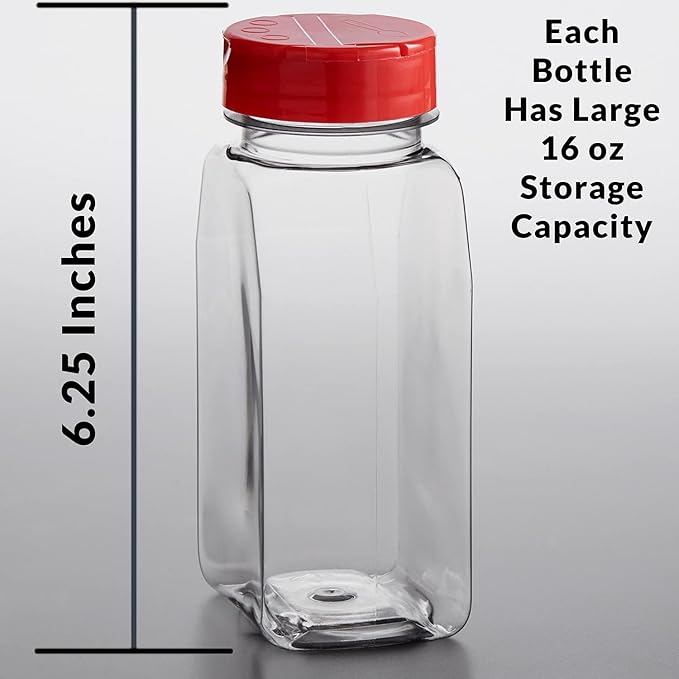 Skyway Supreme Large 16 OZ Plastic Spice Bottles Seasoning Containers Jars - Flap Cap Pour and Sifter Spice Shaker - Refillable Perfect For Storing Dispensing Herbs BBQ Rub - BPA Free - Set of 2