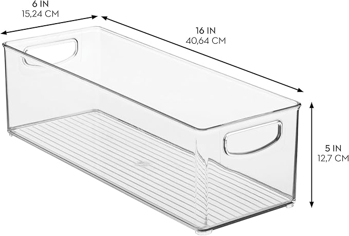 iDesign Plastic Stackable Pantry Bin with Handles for Cabinets or Fridge, Clear, Made in USA