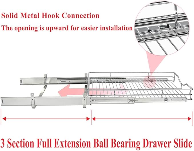 DINDON 1 Tier Pull Out Cabinet Organizer (20" W x 21" D) Heavy-Duty Metal Sliding Drawer Shelf, Slide Out Wire Basket for Kitchen Cabinets, Pantry, Bathroom, Chrome Finish……
