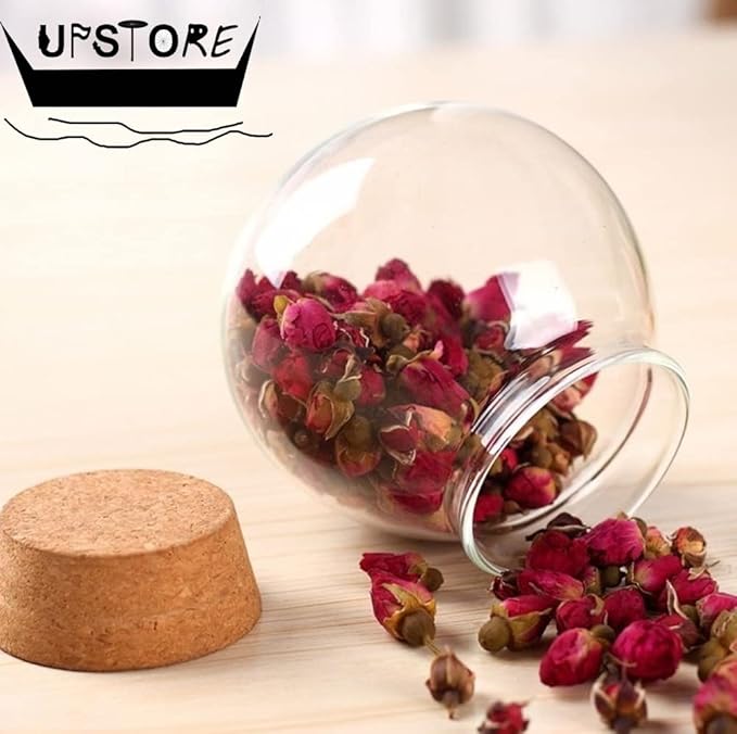 1PCS 500G/17oz Cear Empty Round Large Capacity Sealed Glass Bottles Vial Jars Packing Storage Hoder Containers with Wood Cork Stopper for Make up Cosmetics Spice Food Snack Tea and More