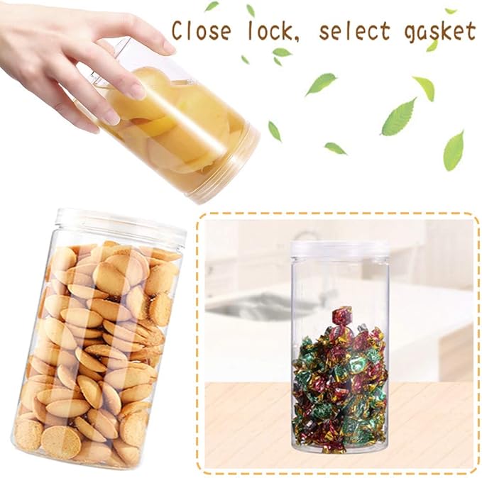 3 PCS 46OZ/1360ml Clear Plastic Round Storage Jars,Empty Plastic Jars with Lids,Clear Plastic Storage Jars with Screw on Lids for Dry goods,Noodles,Spices and More