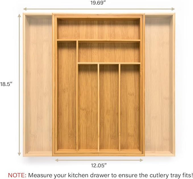 budu Silverware Drawer Organizer #18.5" Depth – Utensil Holder, Kitchen Drawer Organizers for Flatware, Cutlery – Perfect Utensil Organizer for Silverware & Other Kitchen Organization Tools & Storage