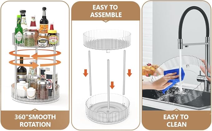 Lazy Susan Turntable Organizer-360° Rotating Double Layer Storage Rack,Non-slip Base Design, Suitable for Kitchen Countertops, Bathrooms, Dressing Tables (8.5 Inch Diameter)