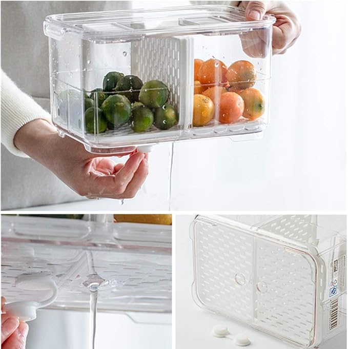 SANNO Fridge Food Storage Container Storage Containers, Produce Saver with Lids and Vents,Vegetable Fruit Storage Containers Stackable Salad Lettuce Keeper for Refrigerator,set of 2