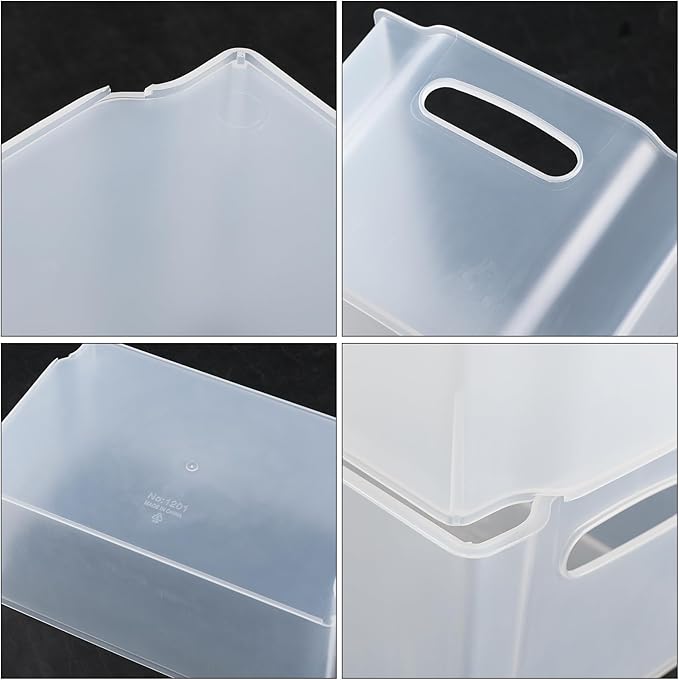 4-Pack Plastic Freeze Bin, Stackable Freezer Storage Boxes, Chest Freezer Storage Containers, Matte Transparent
