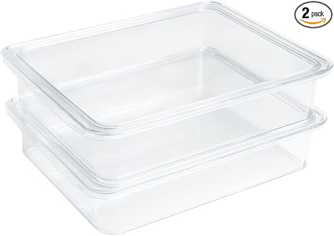 Kitchen Spaces Stackable Fridge Storage Containers, Compact Organizers with Lids for Kitchen and Pantry, Keep Deli Meats and Cheeses Fresh, Clear and Sturdy Food Bins, 2 Pack, Hand Wash Only