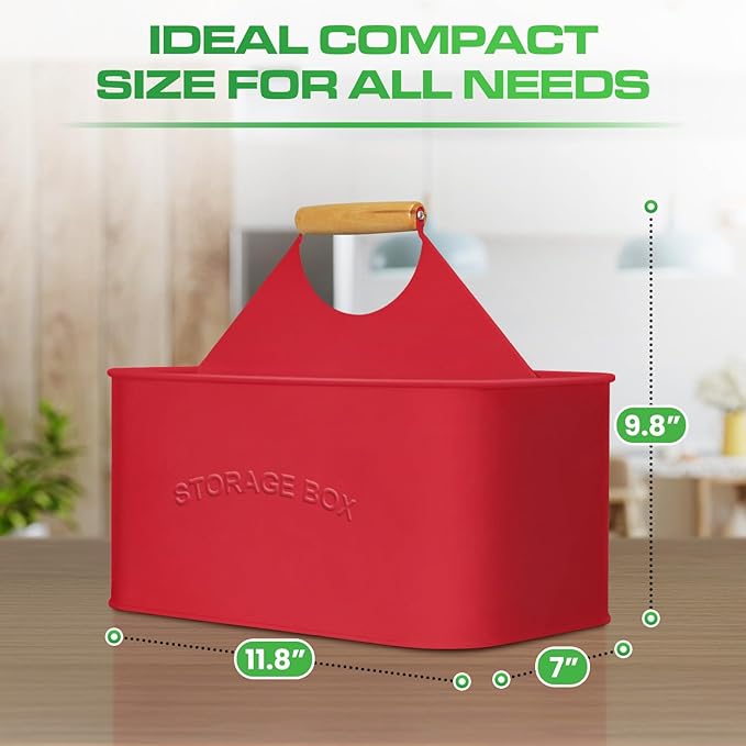 Plexon Red Metal Caddy, Table Utensil Caddy with Handle, Galvanized Steel Utensil Holder for Party, Metal Flatware Caddy Large Silverware Organizer Countertop for Kitchen Garden Patio Bathroom