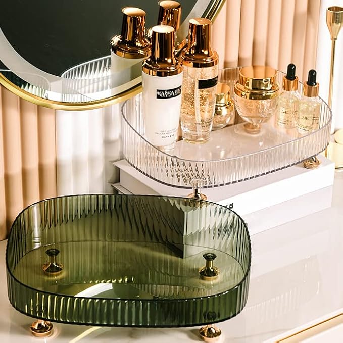 Vanity Tray Perfume Organizer – Acrylic Bathroom Tray,Countertop Storage Decor Trays for Dresser,Makeup Skincare Cosmetic Organization (Green)