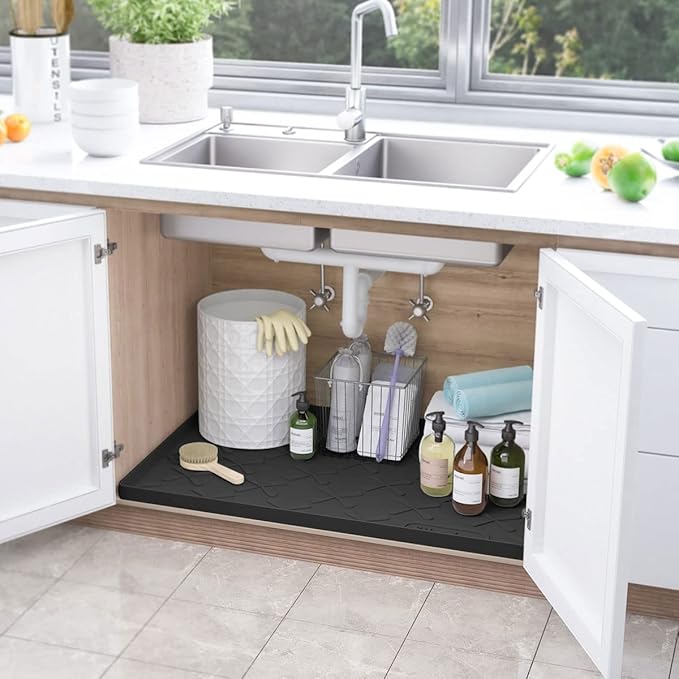 SIKADEER 31" x 19" Under Sink Mat Waterproof, Silicone Mat Kitchen Drawer Shelf and Cabinet Liner, Sink Protector for Kitchen Organizers and Storage, Boot Tray Pet Food Mats
