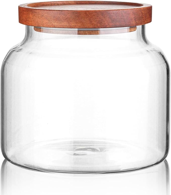 Labina Glass Storage Container Airtight Food Jars Kitchen Canister with Wood Lids, 47 Oz Wide Mouth Pantry Organization Glass Jar for Flour, Sugar, Cookie, Spagetti, Nuts and Candy