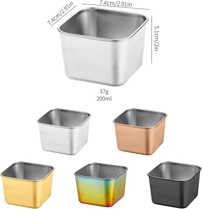 Small Condiment Containers To Go, 5 Pcs Square Spice Jar Kits with Lids, Individual Portion Cups, Leakproof Reusable Ideal for All Hot and Cold Sauces, Lunch Box, Work Trip