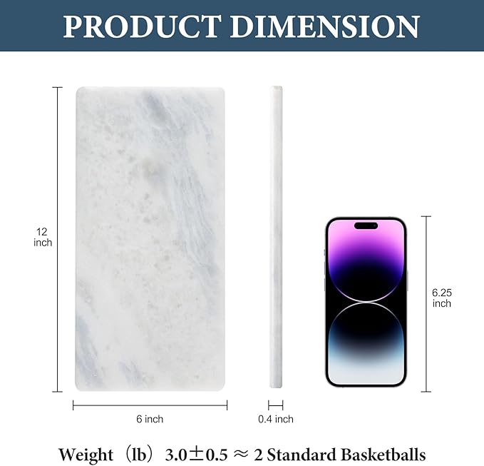 Koville African Natural Marble Board for Kitchen Pastry Bread, 12" x 6" Genuine Stone Slab, Marble Tray Cheese Board for Counter, Bathroom Trays Perfume Tray Jewelry Candle Plate (Namib Fantasy)