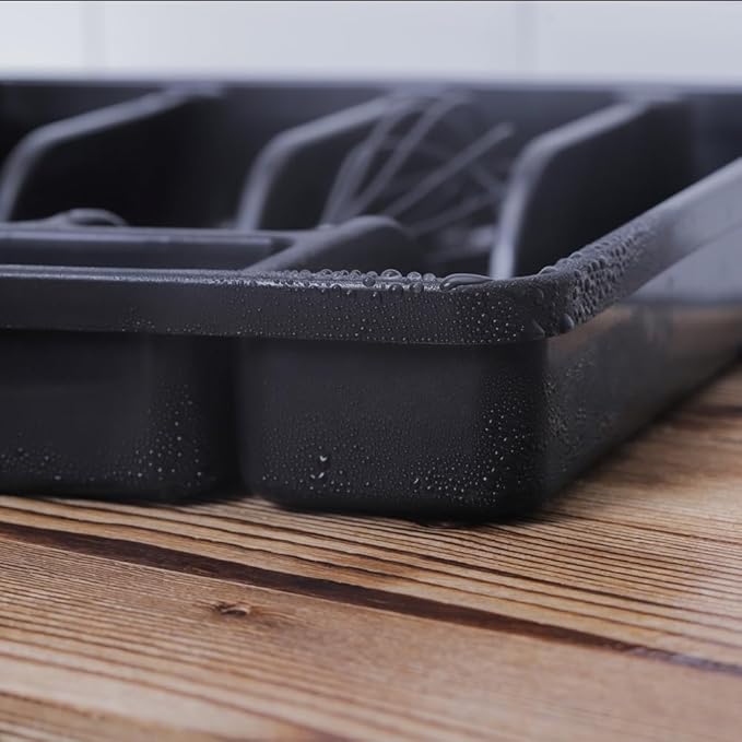 Silverware Organizer With Lid, Utensil Drawer Organizer. Removable Lid, 5 Slots Total Caddy for Flatware Cutlery Knives, Forks, Spoons.Black.