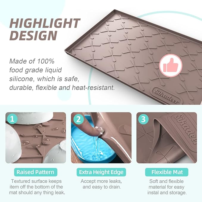 SIKADEER Waterproof Under Sink Mat 31" x 19", Silicone Mat Kitchen Cabinet Liner and Drawer Shelf, Sink Protector for Bathroom Organizers and Storage, Flexible Sink Drip Tray