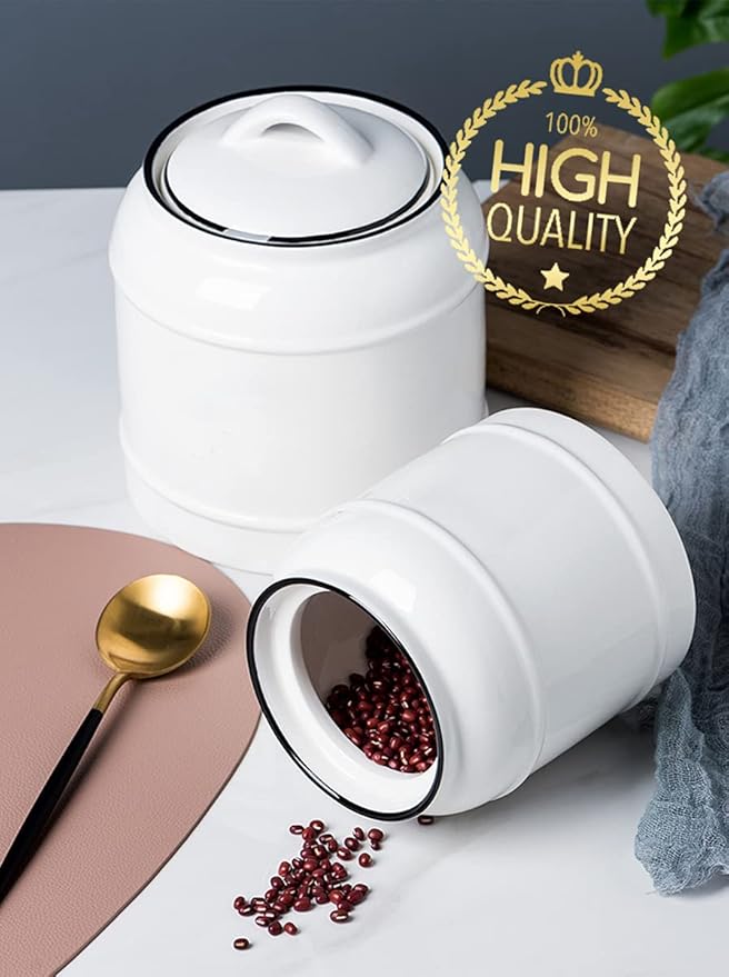 10cup/85oz Large Ceramics Jar with Lid,Big Dry Food Storage Canister Container Porcelain Kitchen Countertop Pantry Farmhouse Round Heavy Store Candy Bean Flour Snacks Cookie Cereal (White)