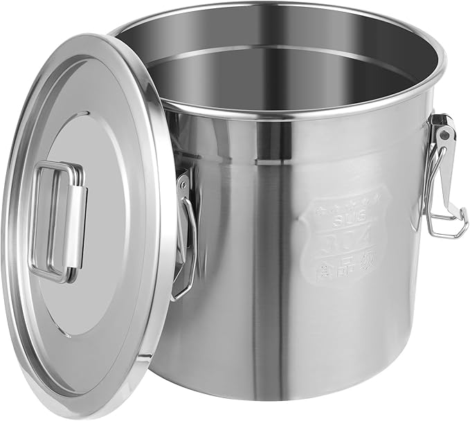 12L Stainless Steel Airtight Canister Rice Cereal Grain Canisters Container Food Oil Sugar Milk Storage Bucket w/Handles+Lid Cylinder Jar for Household Kitchen Bar Restaurants Silver (12L)