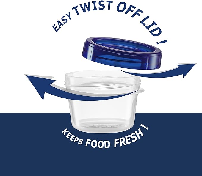 Twist Top Containers Small Food Storage Containers Blue Screw on Lid Reusable Stackable Leakproof Airtight, Pack of 20-4 oz containers