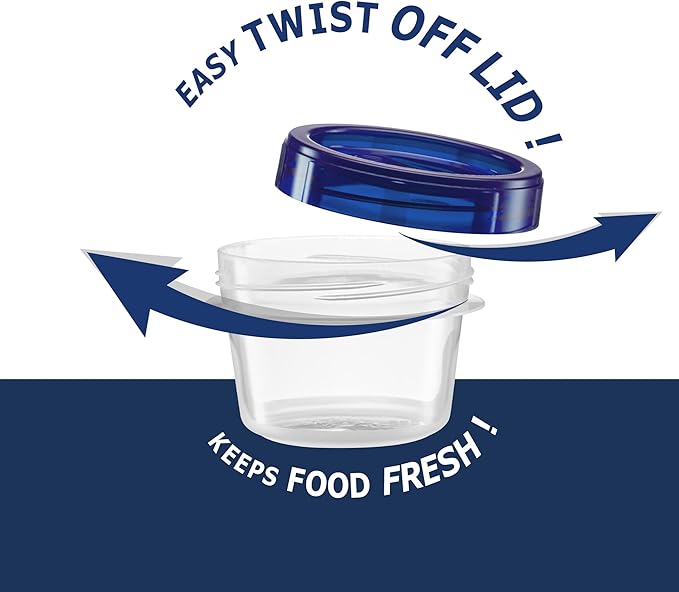 Twist Top Containers Small Food Storage Containers Blue Screw on Lid Reusable Stackable Leakproof Airtight, Pack of 10-4 oz Containers