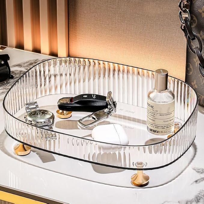 Vanity Tray Perfume Organizer – Acrylic Bathroom Tray,Countertop Storage Decor Trays for Dresser,Makeup Skincare Cosmetic Organization (Clear)